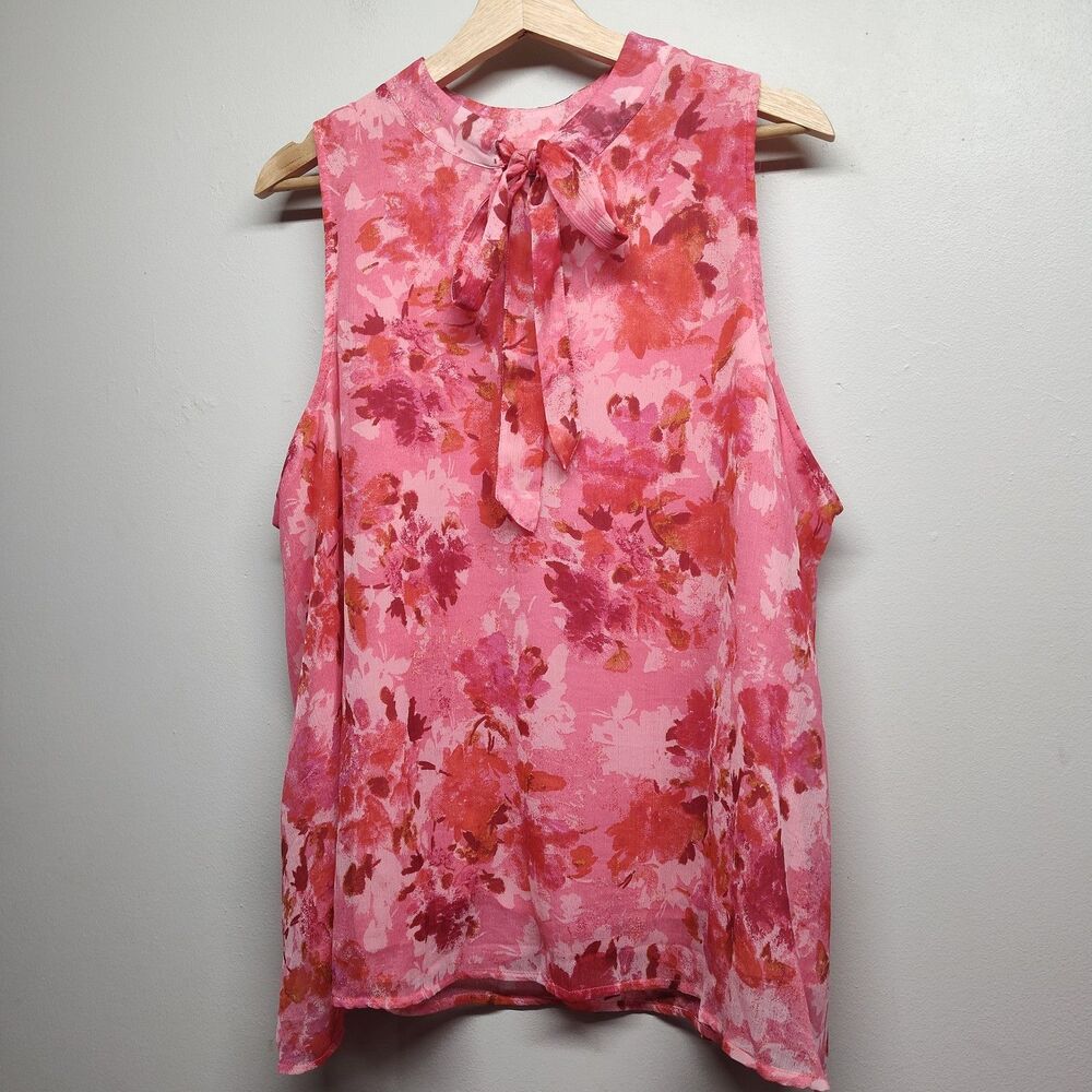 Old Navy Blouse Top Women XL Pink Floral Sleeveless Lined Feminine Romantic